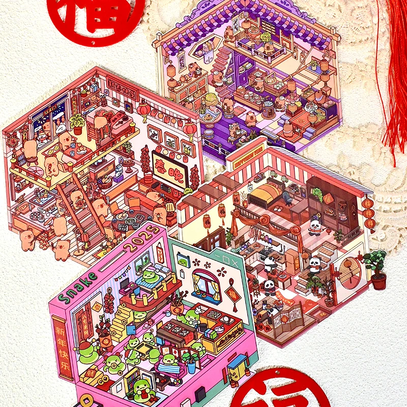 新款5.0新年元旦主题造景贴纸迷你解压手工贴纸2.5D造景diy贴纸