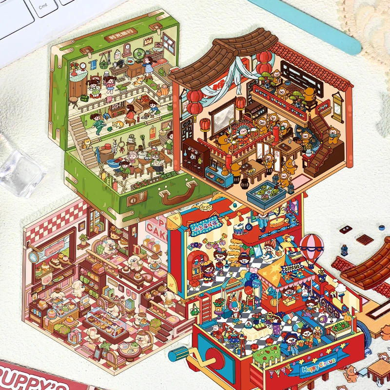 新款4.0可爱微缩场景造景贴纸迷你解压手工贴纸2.5D造景diy贴纸