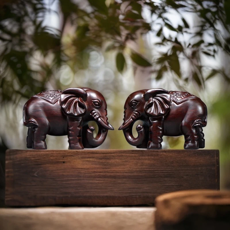 非洲黑檀木摆件福财象一对