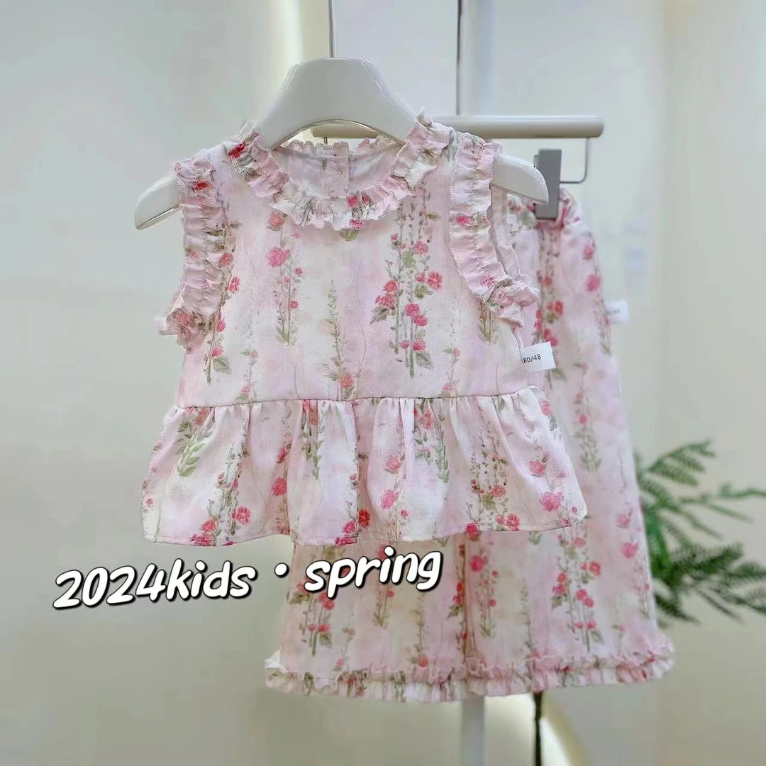 【艺小微】儿童夏季无袖上衣裤子两件套女童夏款套装洋气