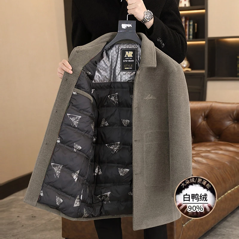 男士加厚中长款呢子外套冬季新款潮流休闲毛呢夹克保暖百搭上衣男