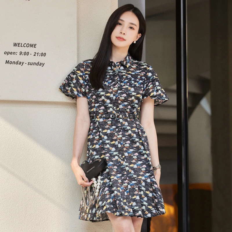 XG/雪歌轻奢高端连衣裙碎花时尚休闲夏季复古宽松XI2