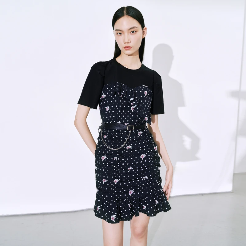 XG雪歌连衣裙夏季新款荷叶边设计中长裙女装XI204007B292