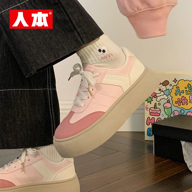 人本女鞋厚底增高巴胺厚德训鞋新款高颜值设计感百搭休闲板鞋子
