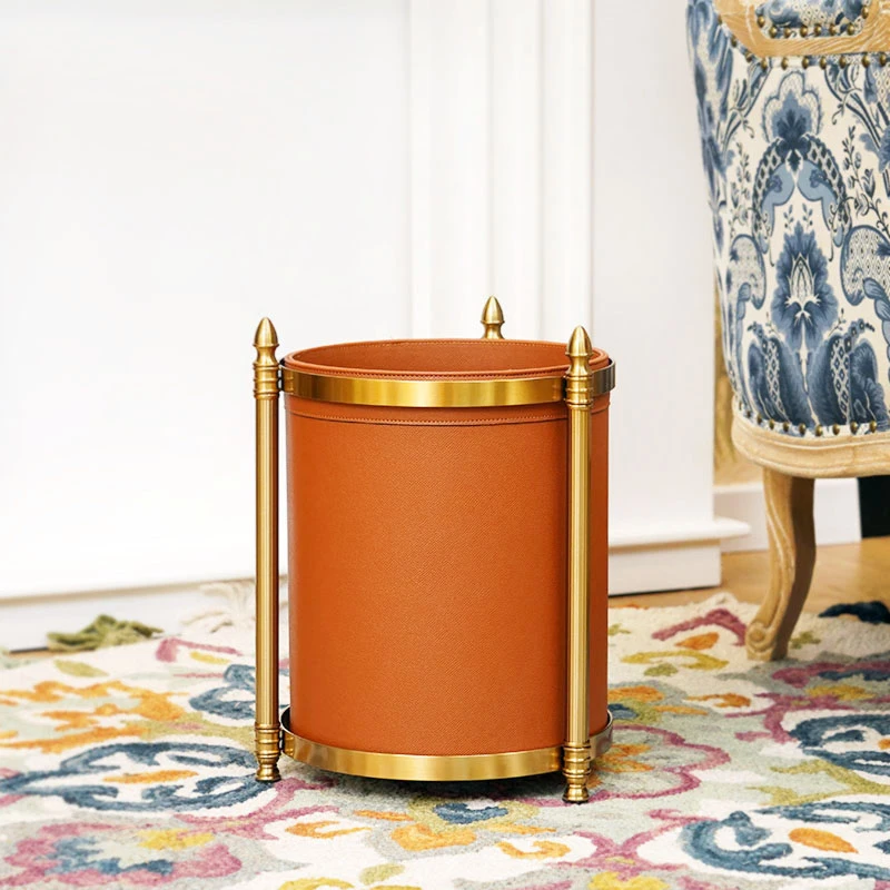 费灵家居北欧简约高档皮革轻奢收纳桶  创意办公室家用垃圾桶