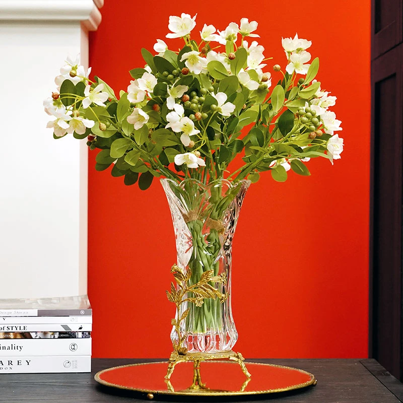 家居欧式玻璃镶黄铜奢华花瓶 艺术花插美式客厅玄关水培花器摆件