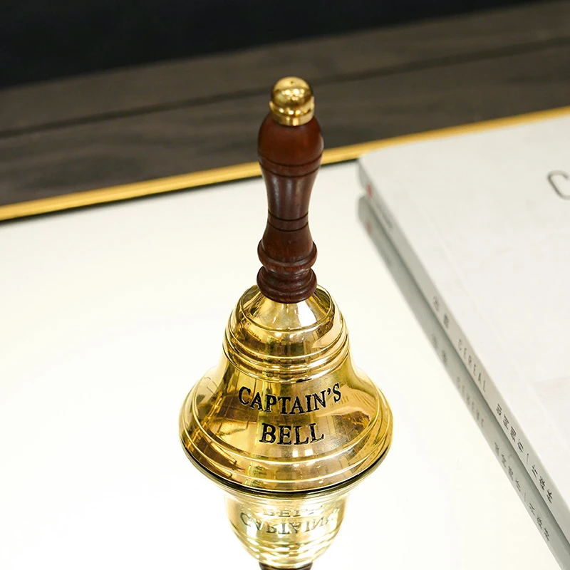 黄铜芒果木小号铃铛摆件装饰开餐铃手工家用创意实木金色黄铜