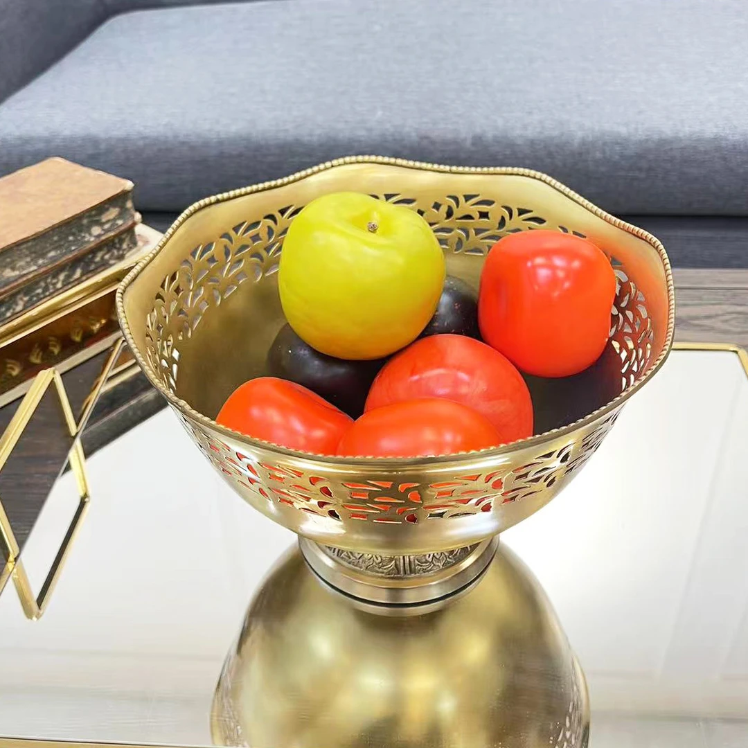 【宠粉特惠】印度进口手工黄铜高脚镂空果碗大果盘果盆收纳果碗