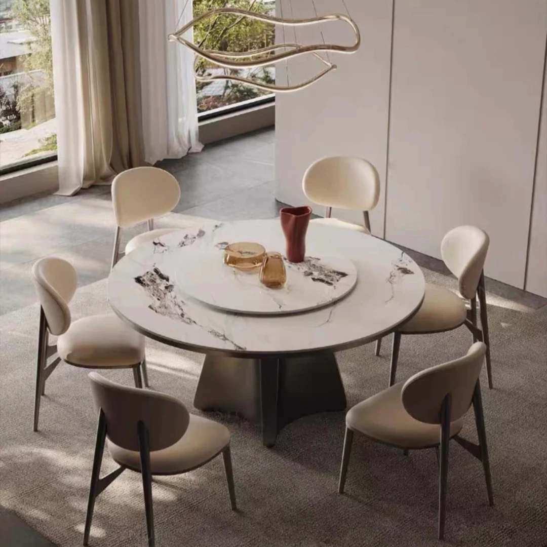 圆形岩板餐桌轻奢风加固餐桌适合大小户型吃饭桌餐厅奶油风