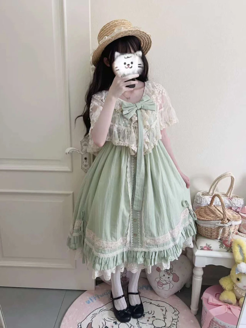 Lolita春夏甜美连衣裙洛丽塔椿日集现货掉落印花日系