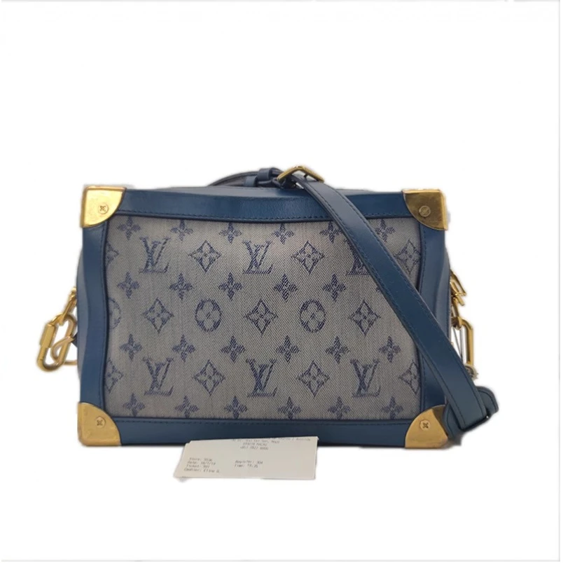 90新 LouisVuitton/路易威登 SoftTrunk男款蓝老花盒子单肩斜挎包
