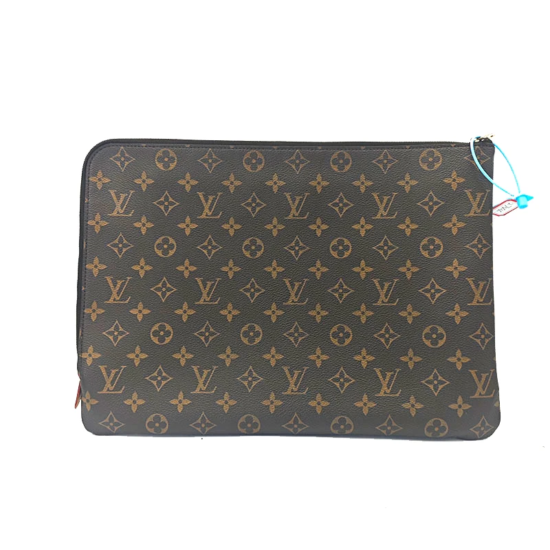 90新 LouisVuitton/路易威登 VOYAGE棕色大号老花男女士手拿包