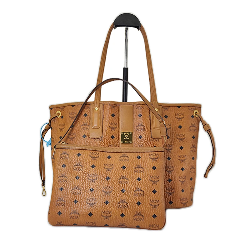 95新 MCM 女士橙色印花中号子母包托特包单肩手提购物袋