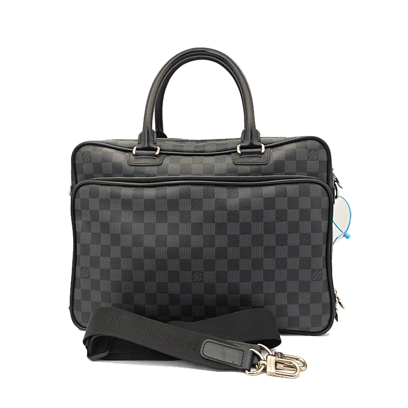 90新 LouisVuitton/路易威登 男士黑色棋盘格旅行商务手提公文包
