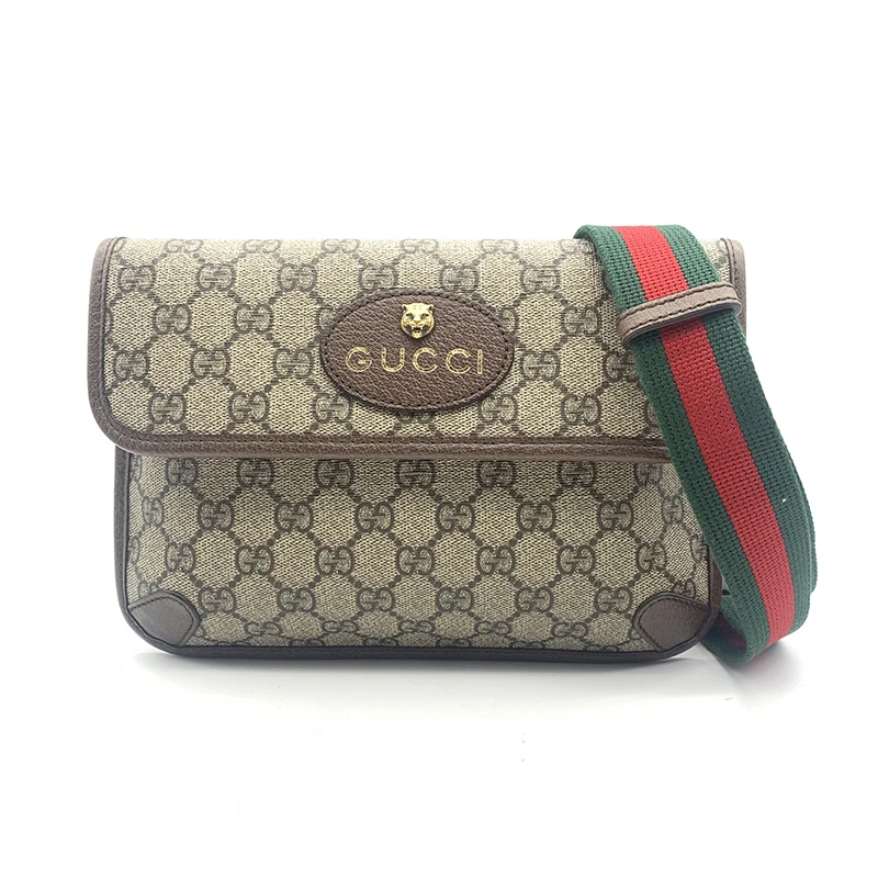 95新 GUCCI/古驰 经典双G帆布 单面虎头胸挎包男女士时尚斜挎腰包