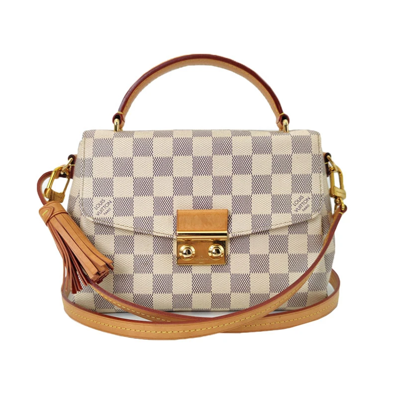 90新 LouisVuitton/路易威登 CROISETTE白棋盘格流苏包女士手提包