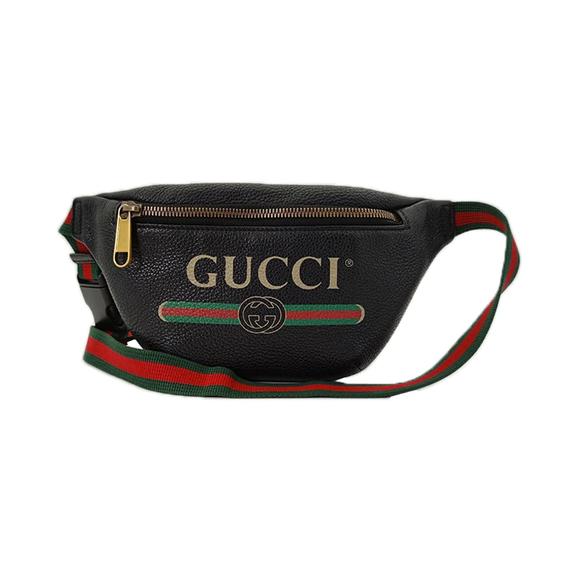 95新 GUCCI/古驰 黑色男士牛皮胸包时尚logo单肩斜挎腰包