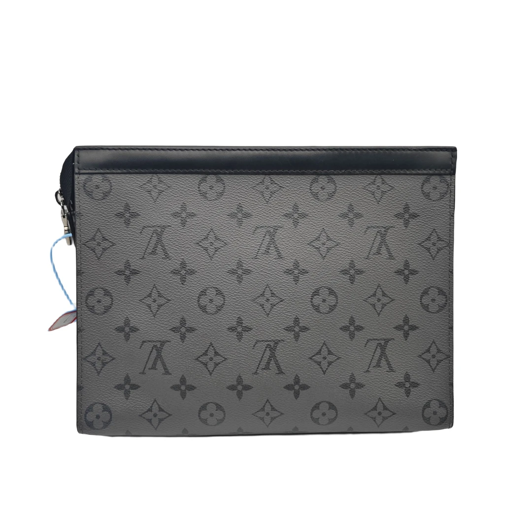 95新 LouisVuitton/路易威登 男士黑武士灰老花洗漱包手拿包商务