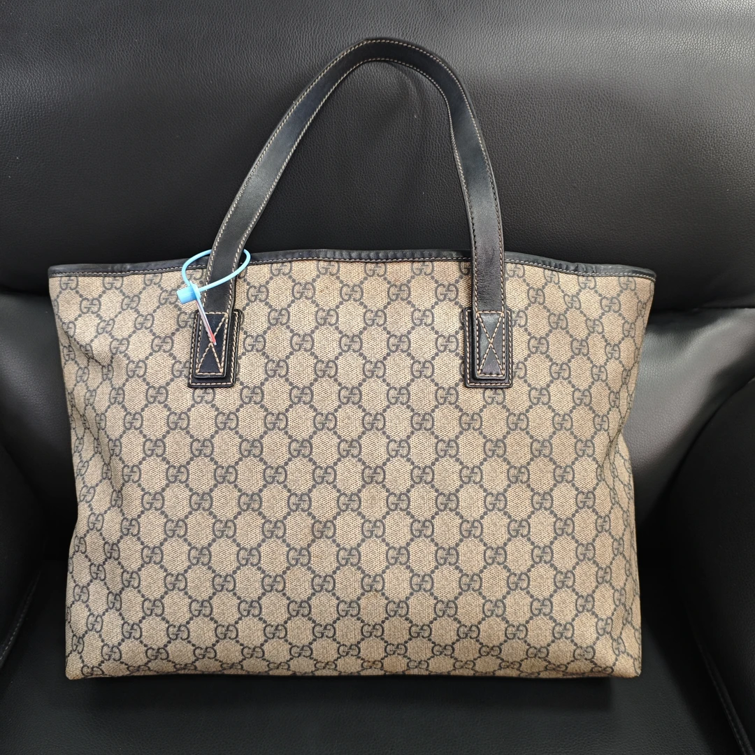 90新 GUCCI/古驰 经典双G老花帆布中号女士单肩购物袋妈咪包