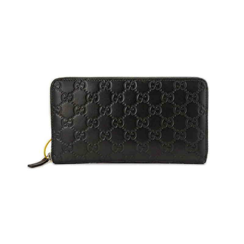 95新 GUCCI/古驰 男女士通用经典黑色双G压纹长款钱包带卡槽