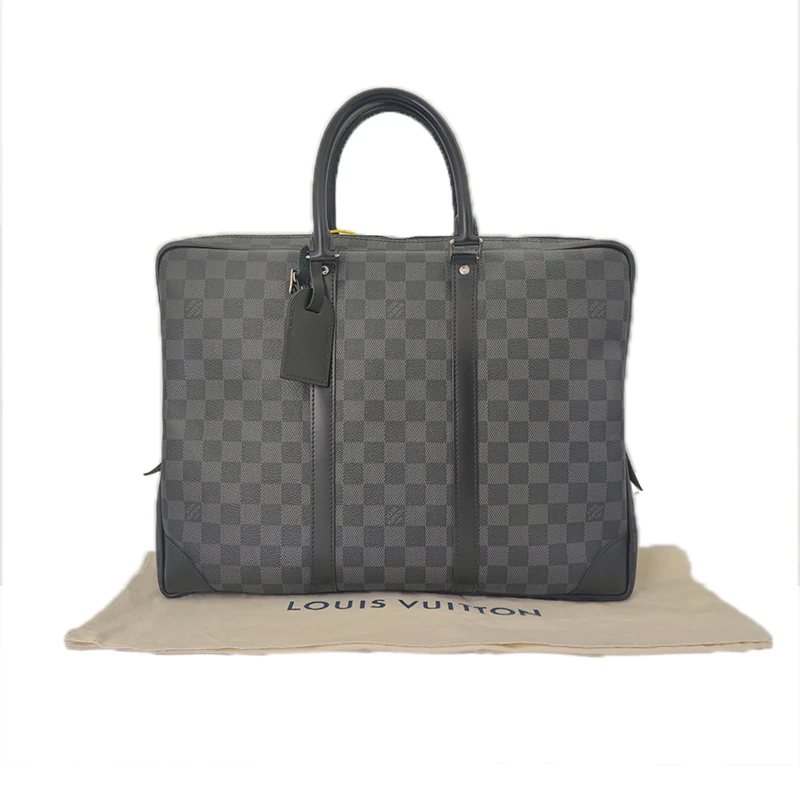 95新 LouisVuitton/路易威登 黑色男士经典棋盘格手提时尚公文包
