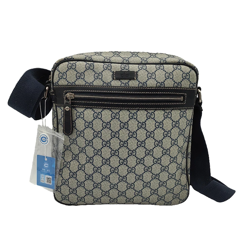 90新 GUCCI/古驰 老花男士经典双G竖版邮差包时尚单肩斜挎包