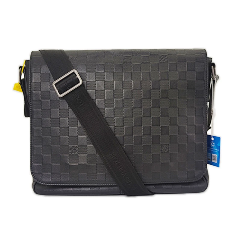 90新 LouisVuitton/路易威登 黑色棋盘格男士单肩包斜挎邮差包