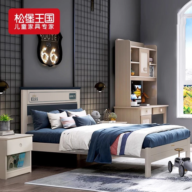 松堡王国实木儿童床男童女孩单人床现代简约环保青少年TC039