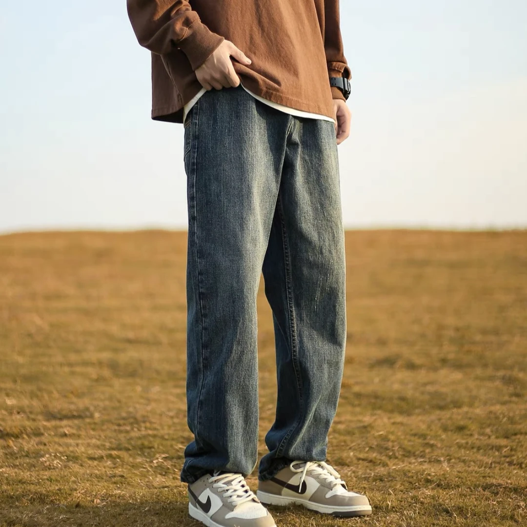 2025春秋男士长裤复古加绒加厚牛仔裤男款百搭直筒潮牌休闲裤子男