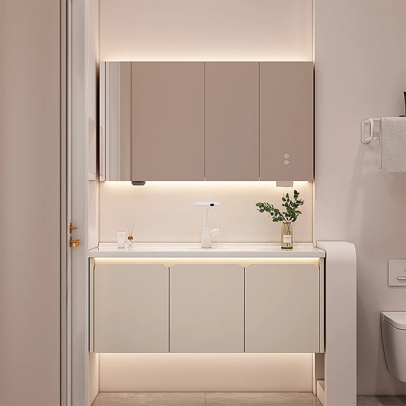 【达人专属】D70奶油风智能浴室柜组合陶瓷一体洗脸盆