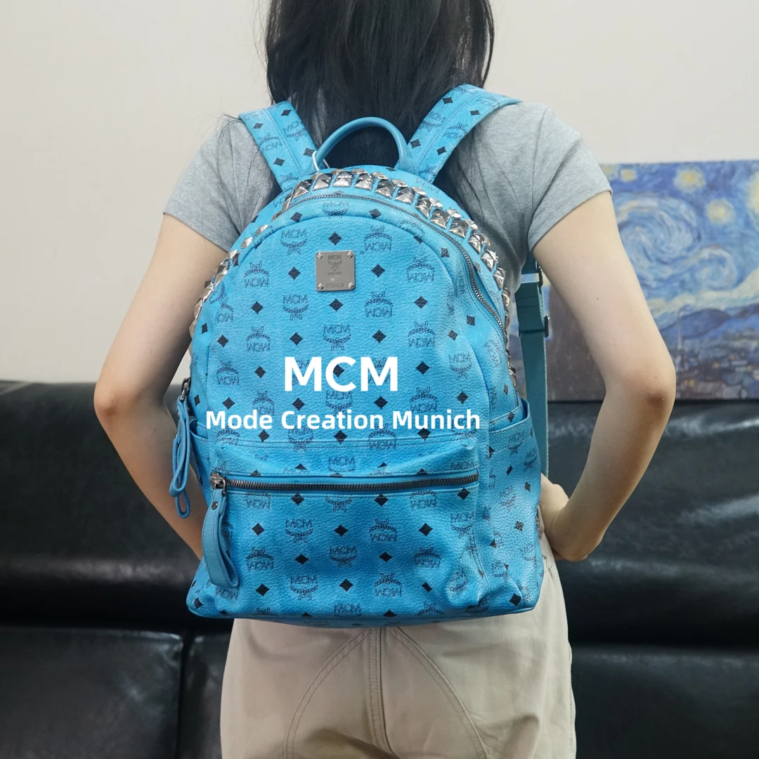 95新 MCM 蓝色双肩包/AR08425817/5817