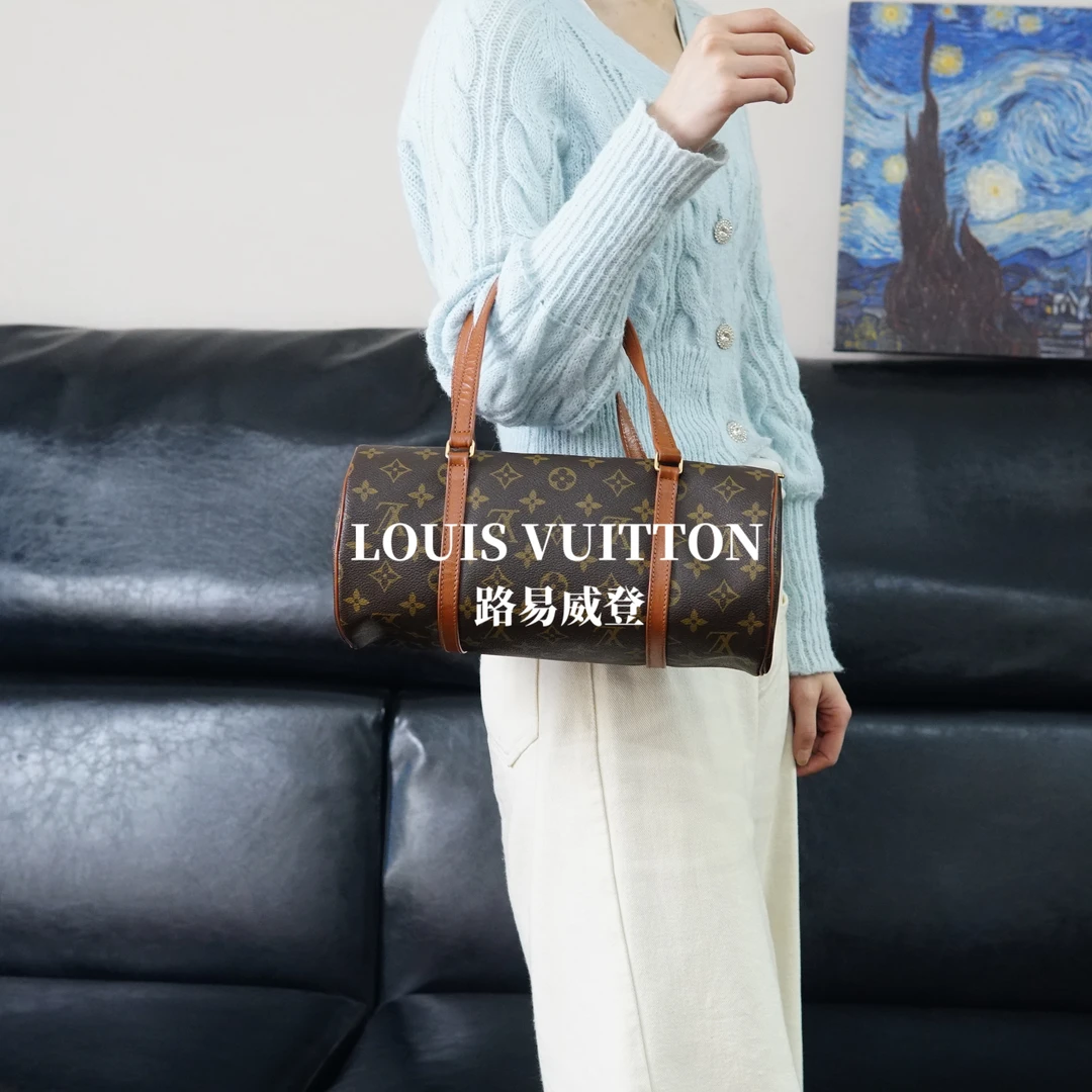 95新 LouisVuitton/路易威登 红皮巴比龙圆筒包30/利亚德
