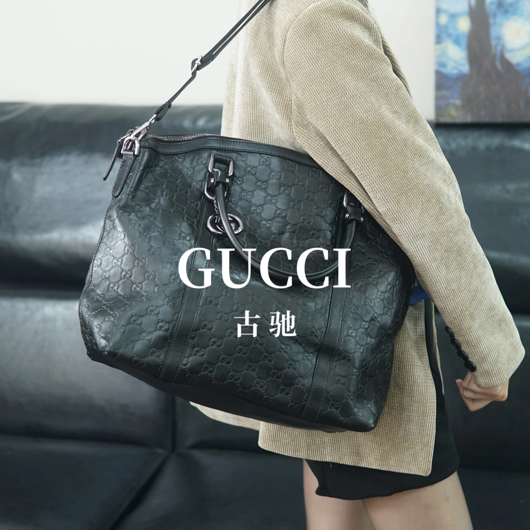 95新 GUCCI/古驰 黑色压纹单肩包/BB10505048/5048