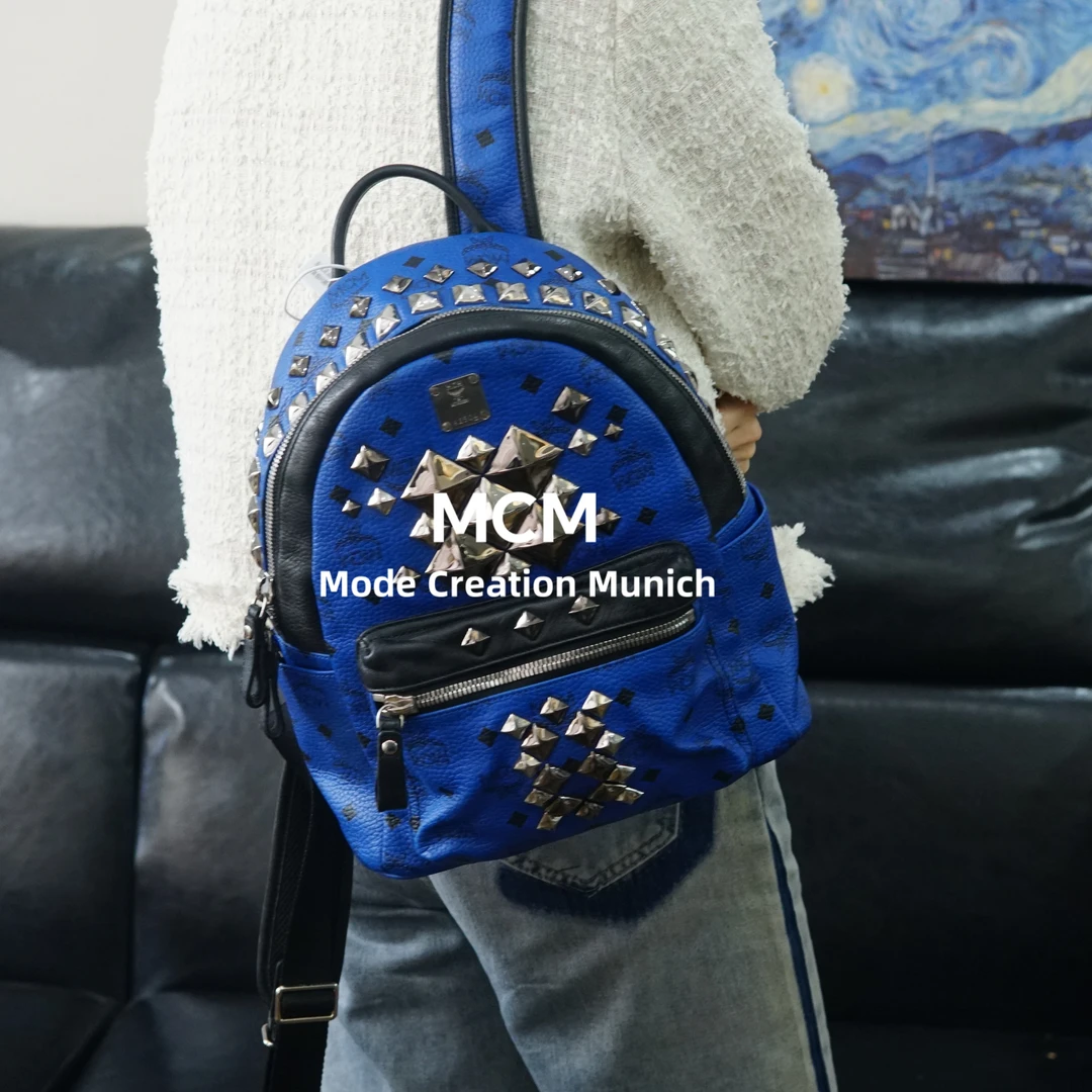 95新 MCM 蓝色双肩包/BB10727011/7011