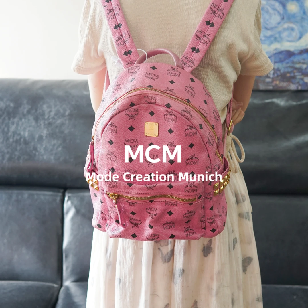 95新 MCM  粉色双肩包/FYSS08615008/5008