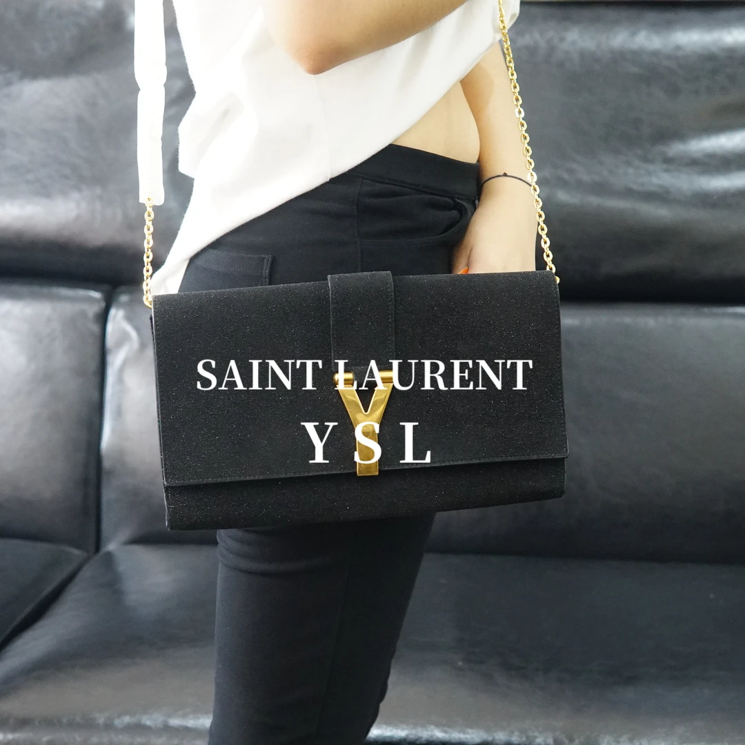 95新 YSL/圣罗兰 黑色斜挎包/YZ10527081/7081