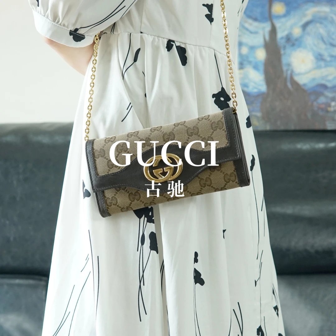 95新 GUCCI/古驰 老花拼皮斜挎链条包/DG09115510/5510