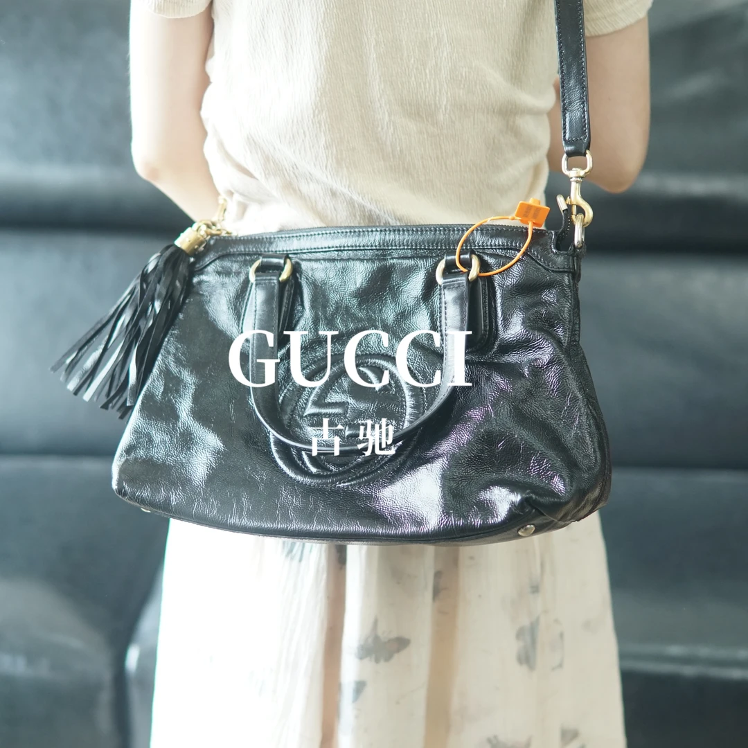 95新 GUCCI/古驰 黑金斜挎包/BB07419006/9006