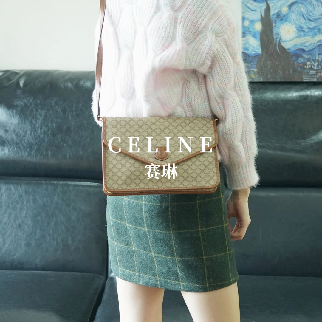 95新 Celine/思琳 老花信封斜挎包/SC09429024/9024