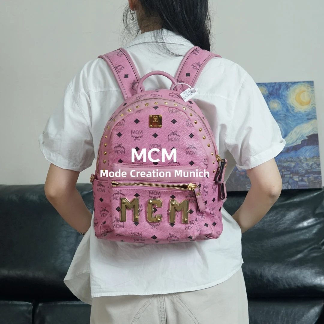 95新 MCM 粉色双肩包/YZ09811078/1078