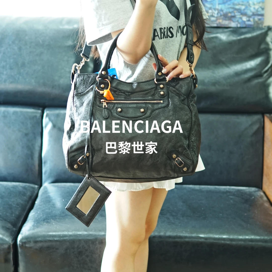 95新 Balenciaga/巴黎世家 黑色机车包/JK08109433/9433