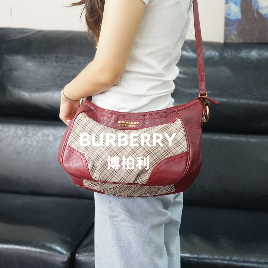 95新 BURBERRY/博柏利 巴宝莉/格纹拼皮斜挎包/FYZZ09614089/4089
