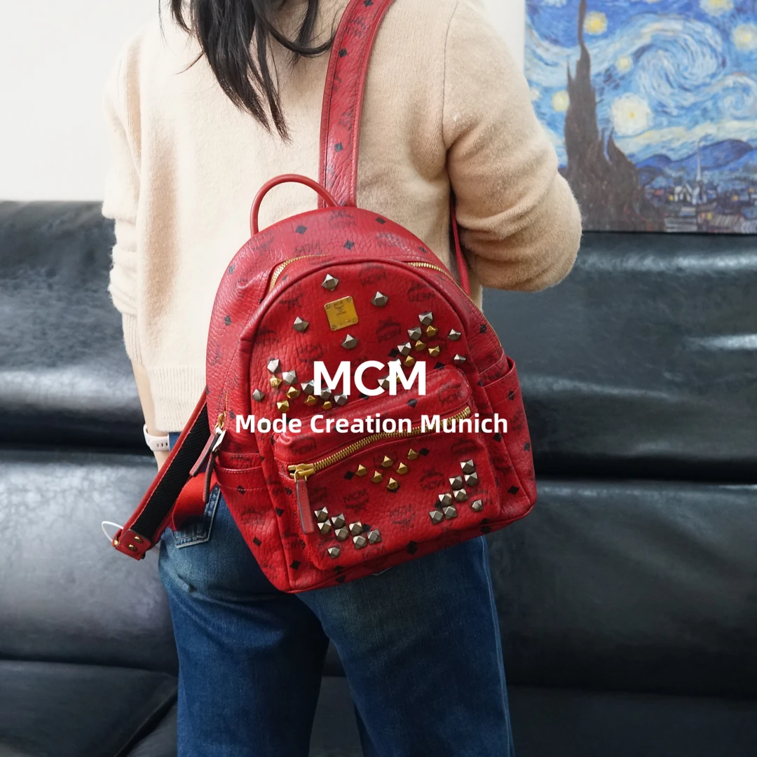 95新 MCM 红色双肩包/YD10628032/8032