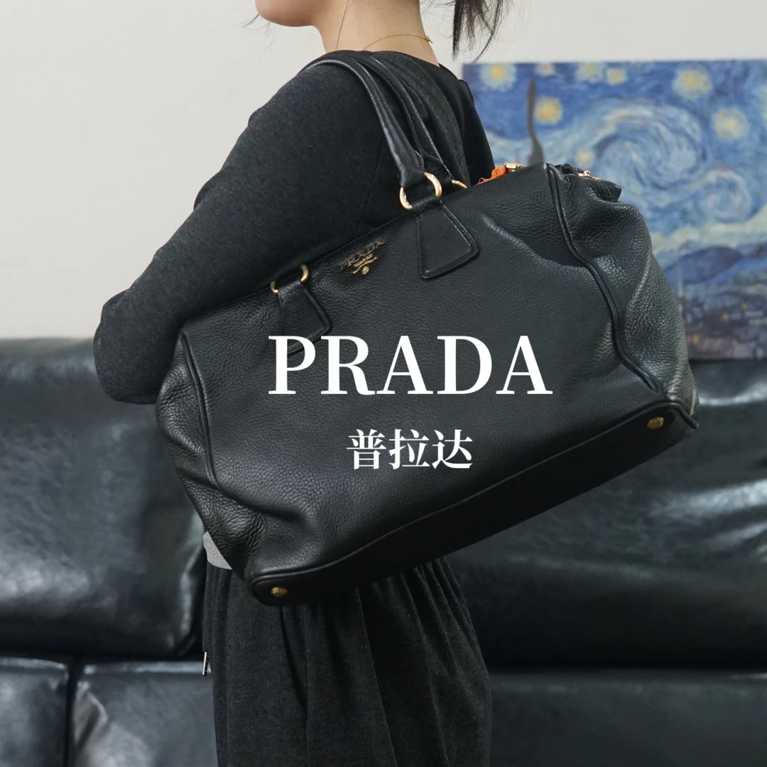 95新 Prada/普拉达 黑金单肩包/RX09620038/0038
