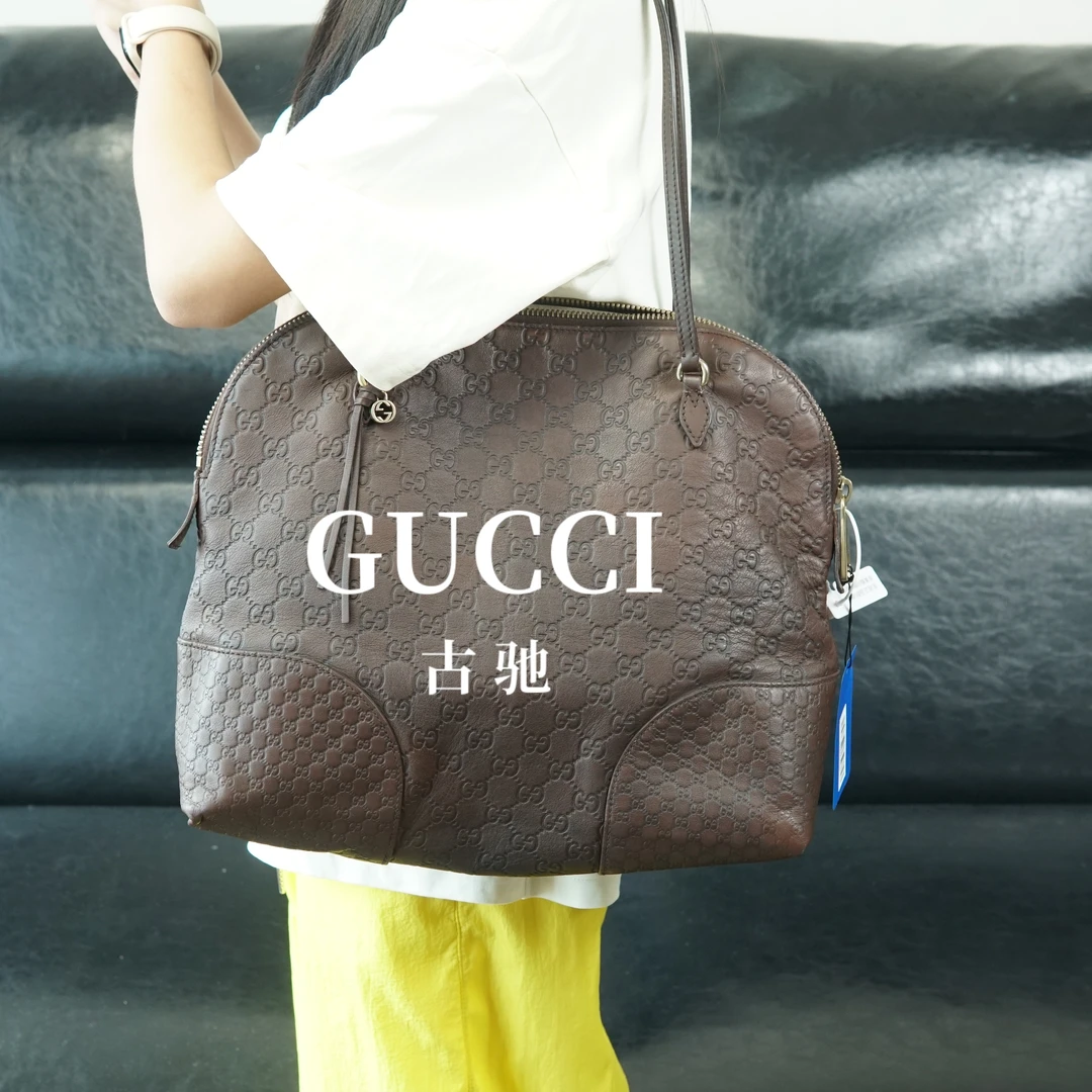 95新 GUCCI/古驰 棕色压纹单肩包/DD07516010/6010