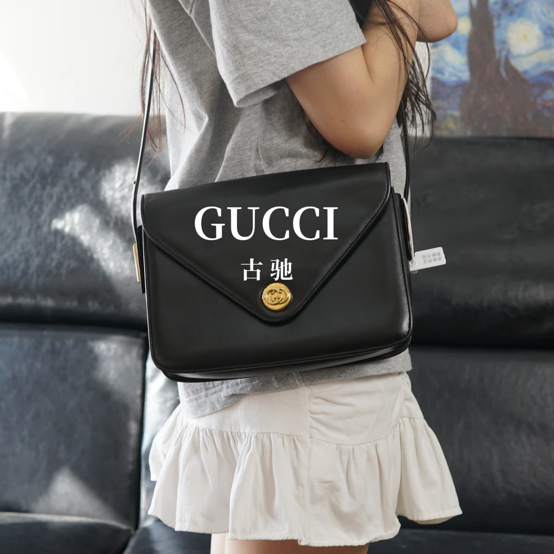 95新 GUCCI/古驰 黑色翻盖包/T3PJ11109544/9544