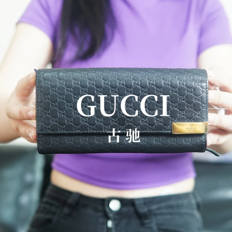 95新 GUCCI/古驰 黑金压纹钱包/FYZS09408014/8014