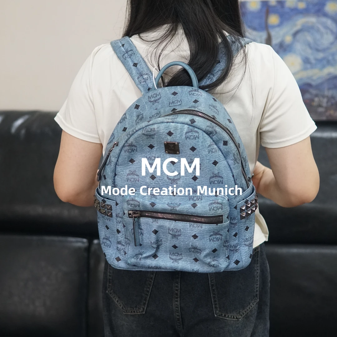 95新 MCM 蓝色双肩包/SS10312502/2502