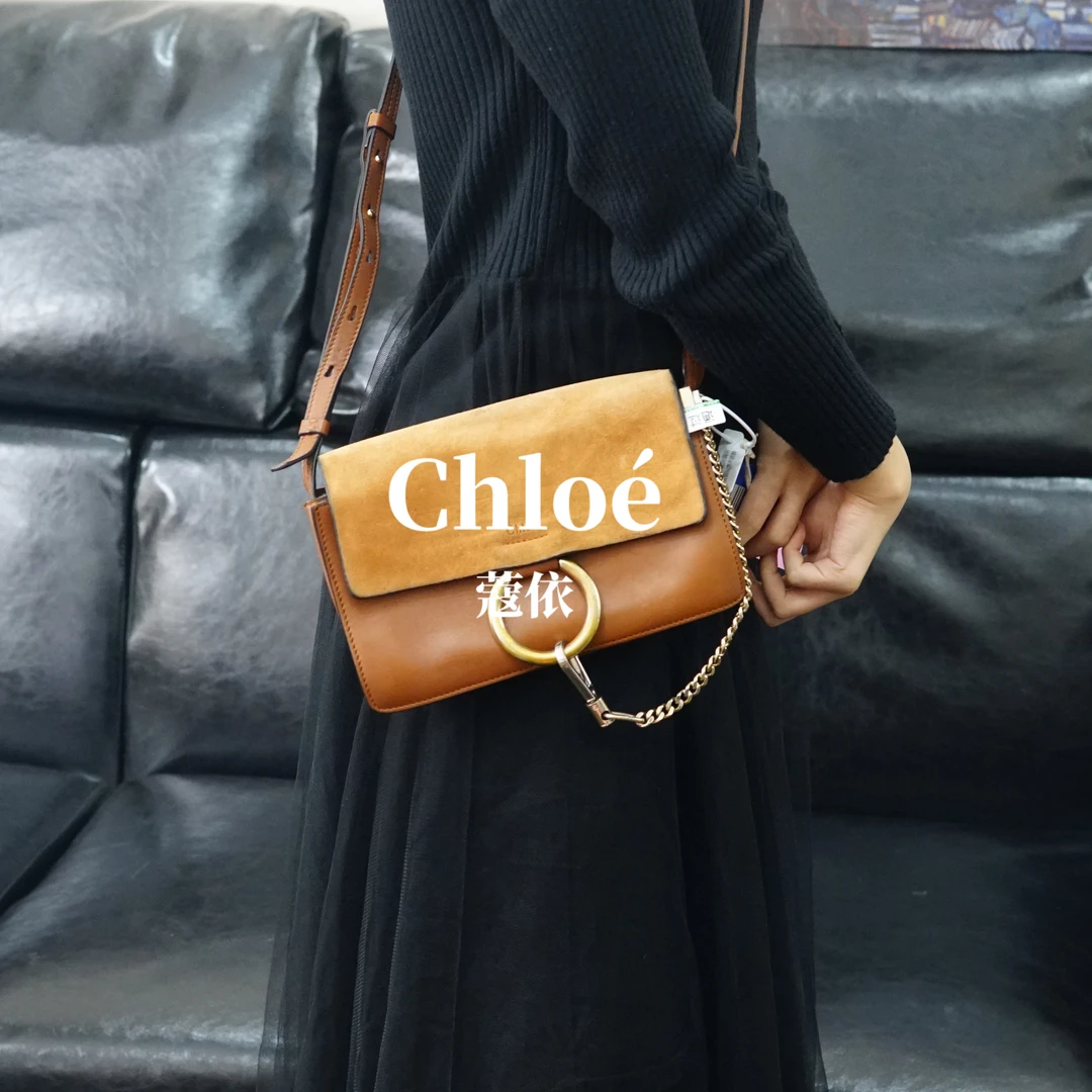 95新 Chloe/蔻依 棕色拼皮斜挎包/FYZZ09314064/4064