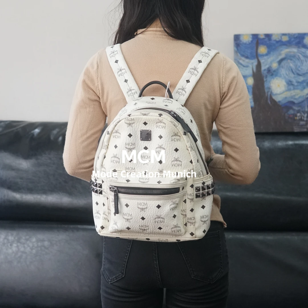 95新 MCM 白色双肩包/FYWJ09524047/4047